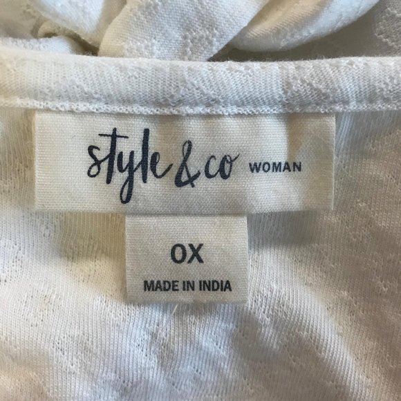 NWT Style & Co Womens Cream 3/4 Tie Sleeve Ruffle Scoop Neck Blouse Size OX - Picture 4 of 7